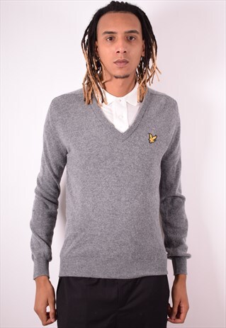 LYLE & SCOTT MENS VINTAGE JUMPER SWEATER SMALL GREY 90S
