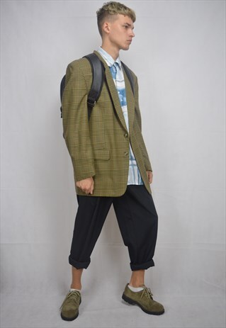 VINTAGE CHECKERED BROWN RAVE BLAZER