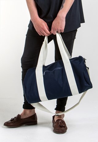 SHOULDER BARREL HOLDALL BACKPACK BAG - NAVY BLUE/OFF WHITE