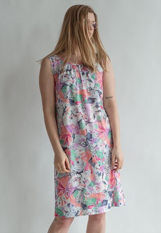 VINTAGE MIDI 70S FLORAL SLEEVELESS DRESS