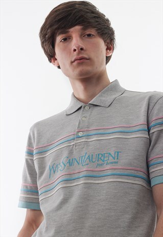 VINTAGE YVES SAINT LAURENT 90S GREY BIG LOGO SHORT SLEEVE