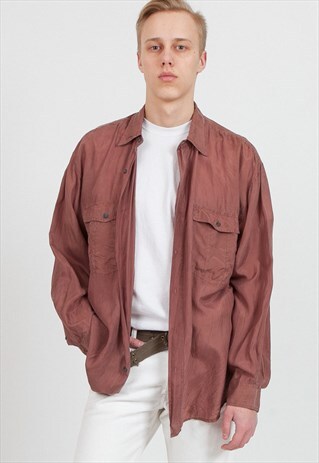 VINTAGE BROWN LONG SLEEVE SILK SHIRT
