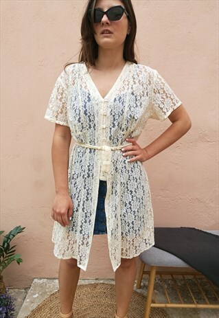 VINTAGE 90S ROMANTIC FESTIVAL LACE DRESS BLOUSE IN CREAM