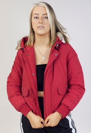 VINTAGE WOOLRICH FAUX FUR HOODED RED JACKET