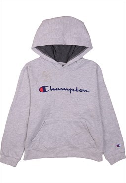 Vintage 90's Champion Hoodie Pullover Spellout Grey Large