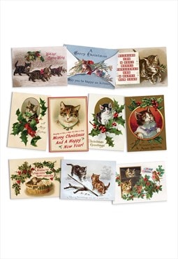 Christmas Cat Greeting Cards Set of 10 Cute Kitsch Victorian