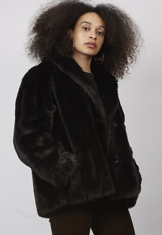VINTAGE 60'S FAUX FUR OVERSIZED CHOCOLATE BROWN COAT