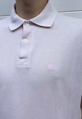 MENS VINTAGE 80S BURBERRY POLO SHIRT PINK SHORT SLEEVE TOP