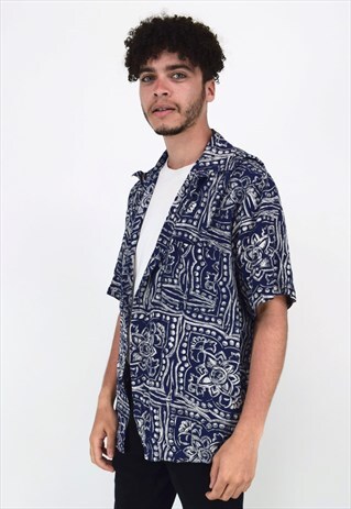 VINTAGE 90'S NAVY & WHITE PRINTED FESTIVAL SHIRT