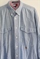 TOMMY HILFIGER USA CLASSIC 90S EGG SHELL BLUE SPECKLED SHIRT