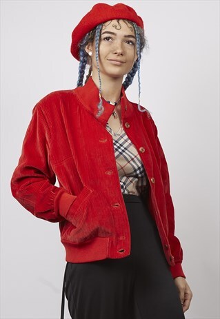 VINTAGE 70'S RED CORDUROY BOMBER JACKET