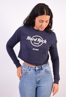 Vintage Hard Rock Cafe Rome Crop Sweatshirt Jumper Blue