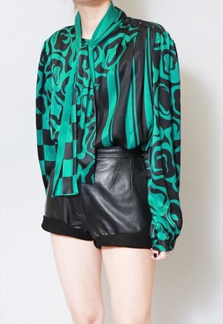 VINTAGE 1980'S GREEN PIA FASAUI SILK BLOUSE