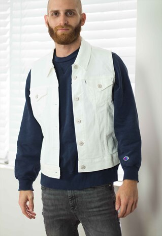 VINTAGE LEVI'S DENIM JACKET VEST WHITE 90S XL 16.6