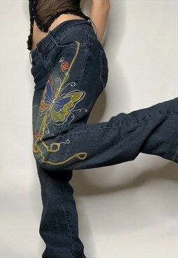 Miillow butterfly-embroidered low-rise jeans