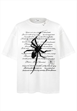 Spider print t-shirt grunge graffiti top gothic tee in white