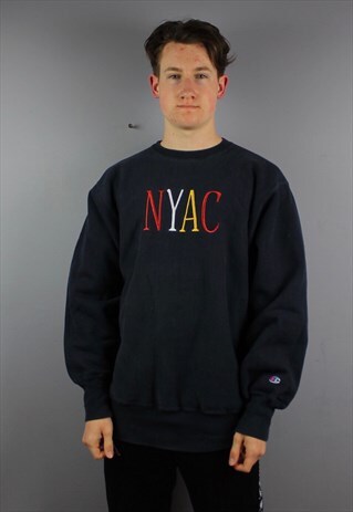 VINTAGE CHAMPION REVERSE WEAVE SWEATSHIRT IN NAVY WITH EMBRO