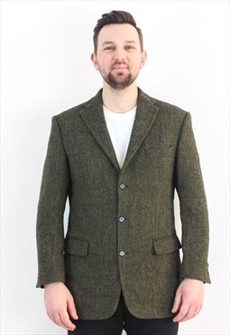 UK 40 US Herringbone Tweed Blazer EU 50 Wool Coat Jacket M