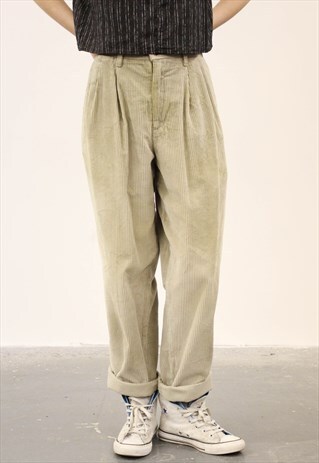 VINTAGE 1980S DOCKERS BEIGE CORDUROY HIGH-WAISTED TROUSER