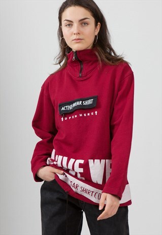 VINTAGE BURGUNDY JUPITER 1/4 ZIP PULLOVER COTTON SWEATSHIRT