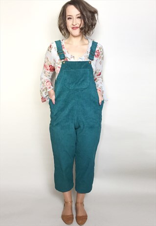 CORDUROY RELAXED FIT WIDE LEG DUNGAREES BOTTLE GREEN