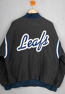 2001 Nike Toronto Maple Leafs Fleece Bomber Jacket Grey XL