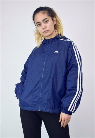 VINTAGE 90'S NAVY ADIDAS WATERPROOF JACKET WITH POCKETS