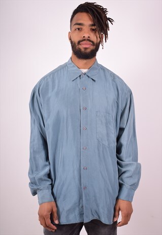 TRUSSARDI MENS VINTAGE SHIRT XL BLUE 90S