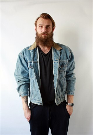 VINTAGE 90'S BLUE DENIM JACKET BY LEVI'S WITH LEATHER COLLAR
