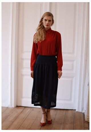 VINTAGE NAVY KNITTED MIDI SKIRT