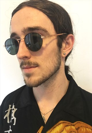 VINTAGE 90S RARE LENNON GOLD ROUND SUNGLASSES