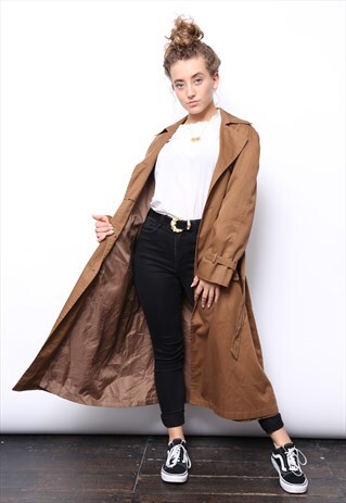 VINTAGE 80S BROWN MIDI TRENCH MAC JACKET COAT