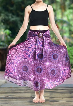 Bohotusk Purple Ink Splash Long Skirt With Coconut Buckle 