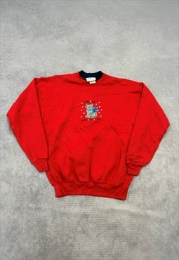 Vintage Sweatshirt Embroidered Cat Patterned Jumper