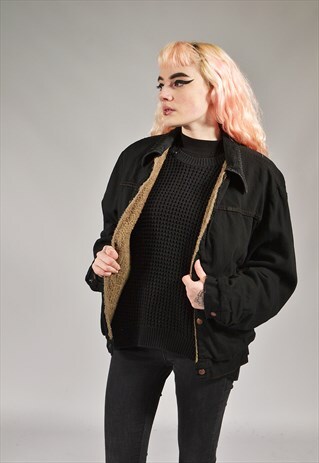 VINTAGE WRANGLER BLACK SHERPA LINED DENIM JACKET