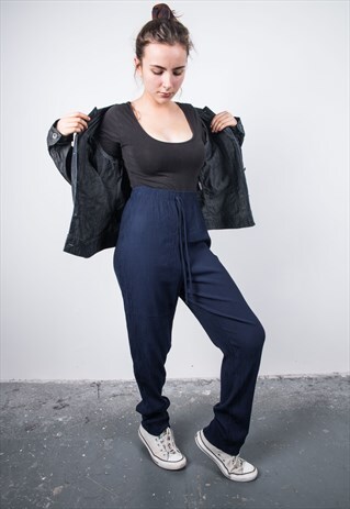 VINTAGE 1990S NAVY BLUE HIGH-WAISTED TROUSERS