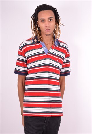 TOMMY HILFIGER MENS VINTAGE POLO SHIRT LARGE MULTI STRIPES 9