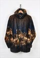 Vintage Wolf Print Fleece Hooded Jacket Ladies XL