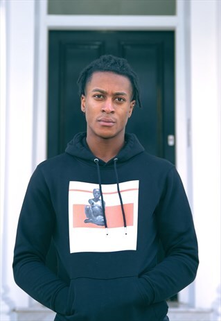 ORGANIC COTTON BLACK HOODIE WITH BRUISED BENIN BRONZE PRINT