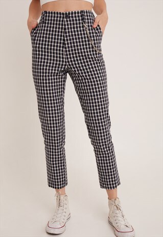 CHECKERED TROUSERS WITH CHAIN - BLACK, BLUE AND CREAM