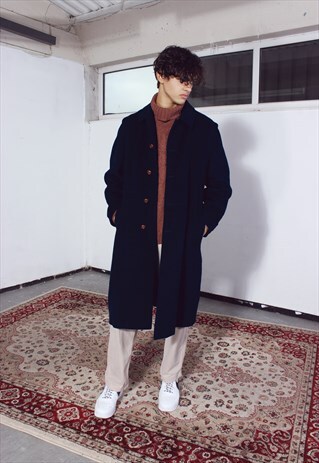 RARE VINTAGE YVES SAINT LAURENT NAVY WOOLLEN OVERCOAT