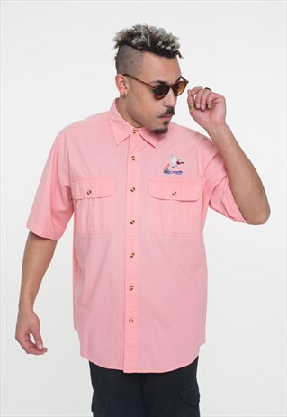 PINK DUCK EMBROIDERY VINTAGE SHORT SLEEVE SHIRT