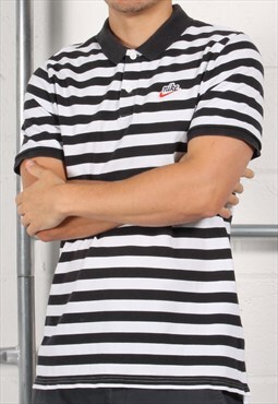 Vintage Nike Polo Shirt White Stripe Short Sleeve Top Large