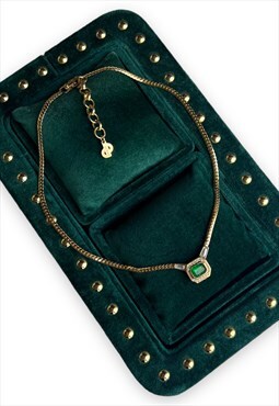 Vintage 80s Dior necklace gold tone emerald green stone