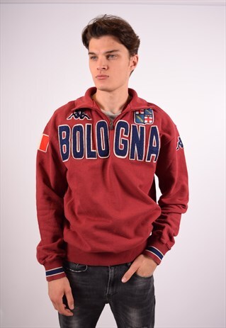 VINTAGE KAPPA BOLOGNA SWEATSHIRT JUMPER SLIM FIT RED