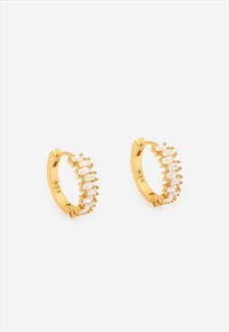 Small Gold Hoop Earrings With Baguette Stones 
