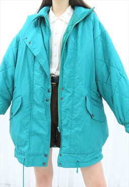 90s Vintage Turquoise Bomber Jacket Coat