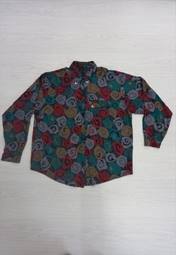 Vintage 80s Shirt Multicoloured Retro Rose Print