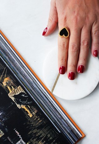 BLACK & GOLD HEART SHAPE ADJUSTABLE RING