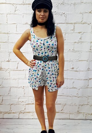 VINTAGE WHITE FLORAL SLEEVELESS PLAYSUIT